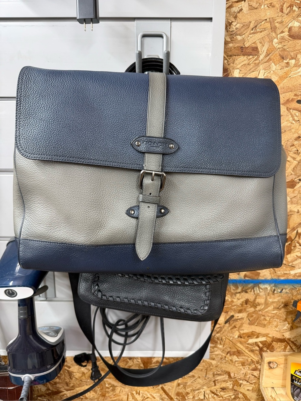 Coach Men's Two-Tone Leather Messenger Bag - Navy & Gray